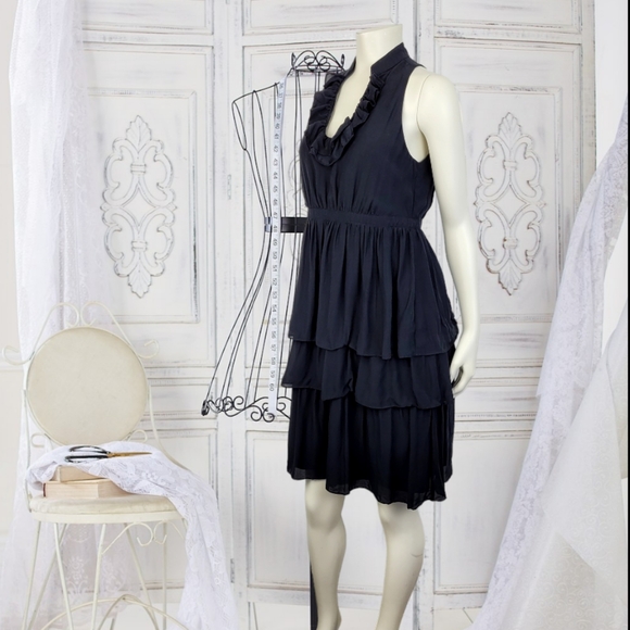 Massimo Dutti Silk Black Ruffle Dress ZARA - Picture 2 of 6